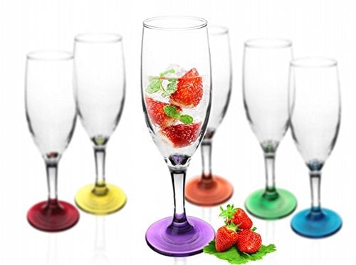 Lot de 6 flûtes à champagne avec pied coloré - 200 ml - Pour prosecco