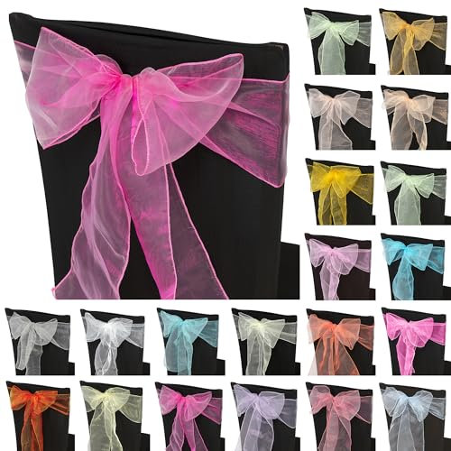 Trimming Shop Lot de 100 rubans en organza pour décoration de chaise Pour mariage, réception, anniversaire 17 cm x 280 cm Rose vif/Fuchsia