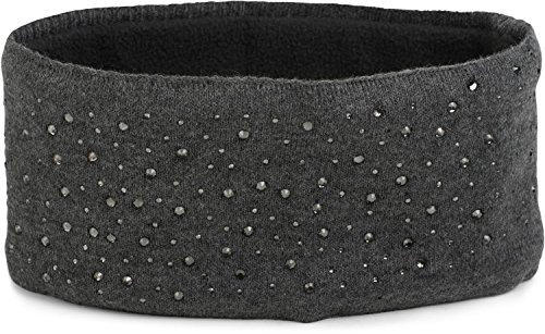 styleBREAKER Damen Stirnband mit Strasssteinen und weichem Fleece-Innenfutter, Feinstrick Haarband, warmes Headband 04026003, Farbe:Dunkelgrau