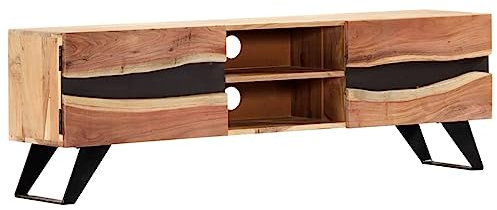 vidaXL Akazienholz Massiv TV Schrank mit 2 Fächern 2 Türen TV Board Möbel Lowboard Fernsehschrank Fernsehtisch Sideboard HiFi-Schrank 140x30x45cm