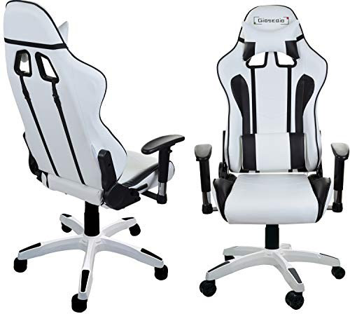 GIOSEDIO GSA Sedia Gaming, Scrivania, Poltrona Ufficio Similpelle, Altezza Regolabile, Girevole, Larga Ergonomica da Alta (Bianco)