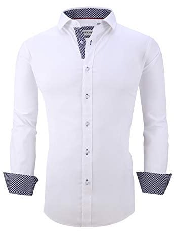 Alex Vando Mens Dress Shirts Regular Fit Long Sleeve Stretch Business Dress Shirts for Men,White,L