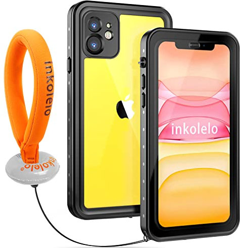 inkolelo Coque Etanche pour iPhone 11 Antichoc, 360 Degrés Anti-Rayures Militaire Rigide Intégrale Bumper étanche avec Dragonne Flottante, IP68 Imperméable Incassable 6,1 Noir&Orange