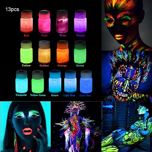 Bestice Neon Night Glow in the Dark Pigment Powder, 13 Farben Luminous Paint Set Fluoreszierendes Pulver Malerei, Nägel, Harz, Glow Party, Graffiti oder DIY Handwerk
