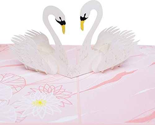 Sweetpopup® 3D Pop-Up Karte Romantische Liebeskarte Glückwunschkarte Grußkarte | Liebe Valentinstag Jahrestag Verlobung Hochzeit Flitterwochen | Klappkarte Verliebte Schwäne Paar, 045