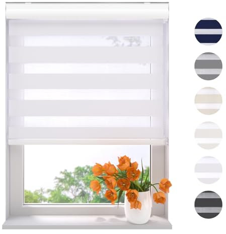Radeco® Doppelrollo mit Kassette 110 x 175 cm (BxH) weiß, Blickdicht oder Transparent, ohne Bohren möglich, doppelrollo wandmontage, Duo Rollo, doppelrollo 110 cm breit