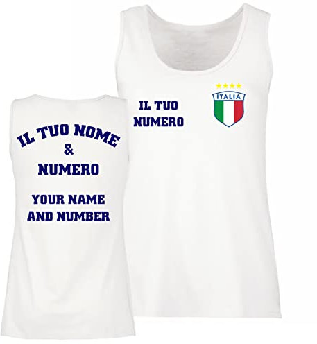 lepni.me Womens Personalised Football Tank top Italy | Your Name and Number | Italian Flag Badge | Custom Top | Football Championship (M White Multi Color)