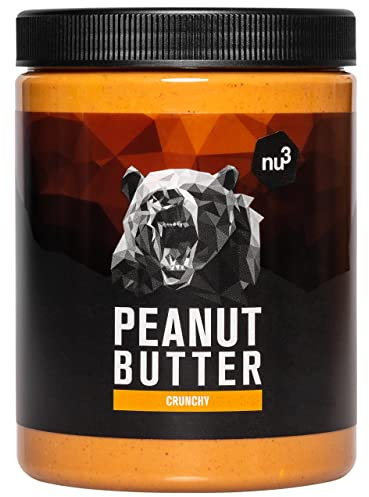 nu3 Erdnussbutter 1kg– crunchy Peanut Butter mit Erdnussgeschmack, ohne Zuckerzusatz, vegan, glutenfrei, cremig mit Stückchen – perfekt als Brotaufstrich, Topping oder zum Backen – 1000 g