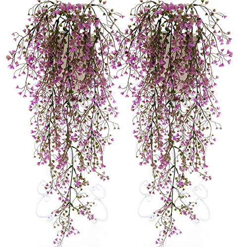 Souarts 2/4 Stück Kunstpflanze Hängend Wie Echt Künstliche Blumen, Künstliche Pflanzen für Draußen Drinnen Terassendeko Balkon Dekoration Wanddekoration für Haus Garten Hochzeit Büro…
