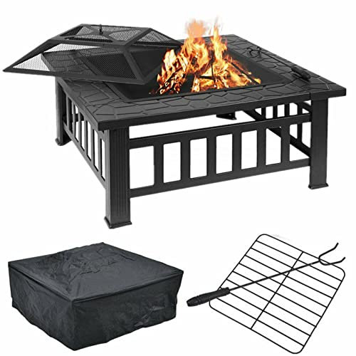 Feuerschale aus Holz, Holzofen für den Außenbereich, Gartenofen für Grill im Innenbereich, Terrassentisch aus quadratischem Metall, robust