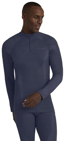 FALKE Herren Baselayer-Shirt Wool-Tech High Zip Neck M L/s Sh Wolle Funktionsmaterial schnelltrocknend 1 Stück, Blau Capitain 6751, M