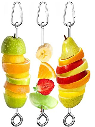 FENGCHUANG 3 Stück Edelstahl Vogel Lebensmittelhalter, Obst Gemüse Halter Futtersuche Spielzeug, Speer-Futterstation für Vogelkäfig-Zubehör, Frucht-/Gemüse-Spieß für Papageien, Sittiche (Silber