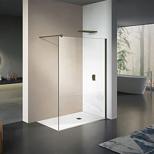AIDAL Paroi de douche à l'italienne en verre securit 8mm transparent 120x200 avec barre de fixation 90cm et profilé Bronze
