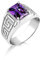 BySilverStone Jewelry Ring Aus Amethyst-Stein Im Rechteckschliff Für Herren In Silber, Ring Aus Violettem Amethyst-Stein Mit Graviertem Mäander, Eleganter Modischer Amethyst-Ring Für Herren