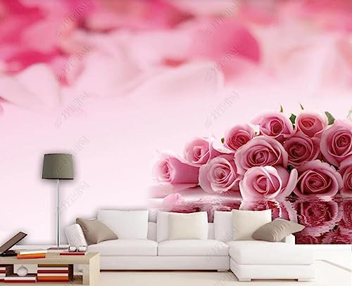 QEETapete Papier Peint Panoramique Reflet Rose Rose Papier Peint Nature Intissé Murale Chambre Salon 200x140cm-SJJ19099
