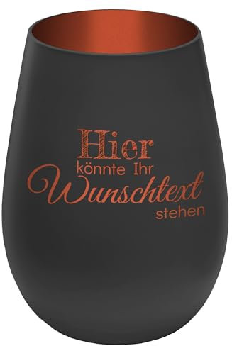 Personalisierbares Windlicht mit frei gestaltbarem Wunschtext - Schwarz/Kupfer - wähle selbst Größe, Schriftart und Position des Textes aus - Höhe 12 cm - Kristall Glas Teelichthalter mit Gravur
