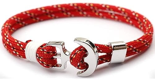 Sus Attire® Multi Colours Umbrella Rope Braided Alloy Boat Anchor Bracelet For Men 21cm (UK BRAND) (Red White Blue Yellow)