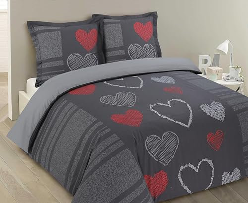 Vision - Parure Housse de Couette Réversible - Romeo - Housse de Couette 240 x 220cm avec 2 taies Assorties 65x65cm - 100% Coton
