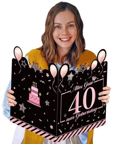 Yibat Geburtstagskarte 40 Frau Groß 63x40cm,Karte 40 Geburtstag Frau,40 Geburtstag Frauen Deko,Geburtstagskarten 40 Jahre Rosegold,40. Geburtstag Gästebuch Karten Danke Geschenke,GrußKarten