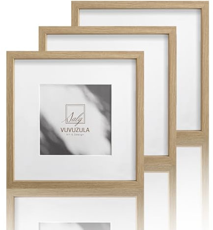 VUVUZULA Bilderrahmen 20x20cm Holz Holzrahmen 3er Set Eiche Quadratisch Fotorahmen MDF Rahmen mit Passepartout 12x12cm Natur