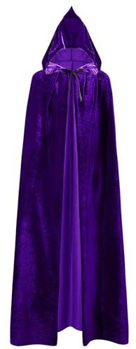 NebulaGlam Mantello con Cappuccio Velluto, Mantello di Nero, Mantello da Vampiro per Adulto, Mantello Halloween con Cappuccio Lungo Capo Costume, di Travestimento, Halloween (150cm) (Viola)