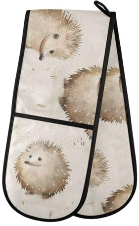 Oven Gloves Double Oven Gloves Hedgehog Forest Animals Oven Mitts Pot Holder Heat Resistant Quilted for BBQ Baking Kitchen Cooking Gloves