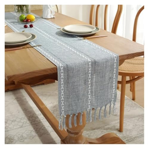 Tischläufer* Eleganter Tischläufer, rustikaler Tischläufer mit handgefertigter Quaste, Vintage-Tischläufer aus gewebtem Baumwollleinen, lang, for Party-Esstischdekoration (Rosa, 35 x 220 cm_Jacquard)