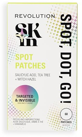 Revolution Skin, Spot, Dot, Go! Salicylic Acid Spot Patches, Discreet Pimple Patches With Salicylic Acid & Tea Tree, Vegan & Cruelty-Free, 60 Patches Per Box