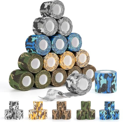 FoiiLiio 5cm x 4,5m Bandage Autoadhésif, 15 Rouleaux Camouflage Bande Cohesive pour Poignet Cheville Doigt, Bande Auto Agrippante pour Chats Chiens