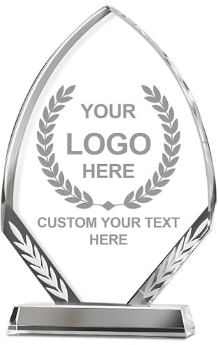 Emoragifou 9.25 x 5.9” Custom Crystal Trophy Award, Customized Engraved Crystal Award Plaque with Your Logo/Emblem/Text, Personalized Awards and Trophies for Sports, Corporate Events, Games Nights
