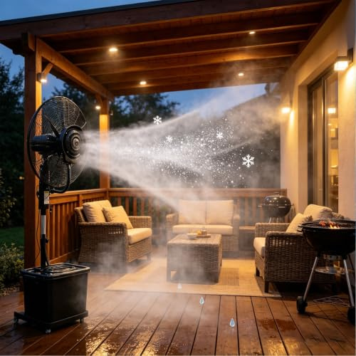 Lsoiup Ventilatore Nebulizzatore Professionale 42L – Grande Capacità, 3 Velocità, Swing 90°, Altezza Regolabile 160-200cm per Interno/Esterno(⌀71cm)