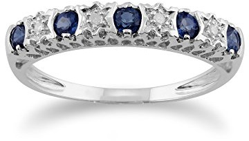 Weiß 9 Karat Gold 0,28 Karat Natürlich Blauer Saphir & 2pt Diamant Halbe Ewigkeit Ehering