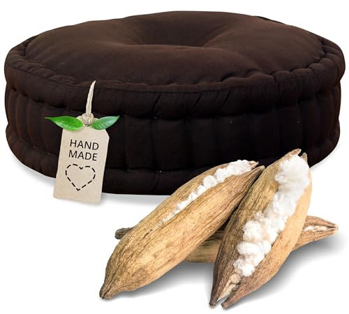 livasia Meditationskissen - Ø 45x15cm - Pouf einfarbig, Yogakissen mit Kapokfüllung, Bodenkissen Yoga und Zen Meditation, Sitzkissen für Garten und Balkon, Zafukissen handgefertigt (Braun Uni)
