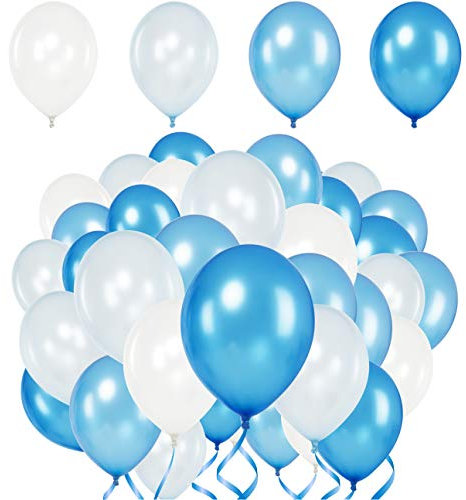 Premium Helium Luftballons Blau, Weiß, Babyblau, Royalblau • 50 Stück • Metallic Ballons als Party Deko für Geburtstagsdeko, Fasching, Hochzeitsdeko • extra reißfest • XL Größe • 100% Naturlatex