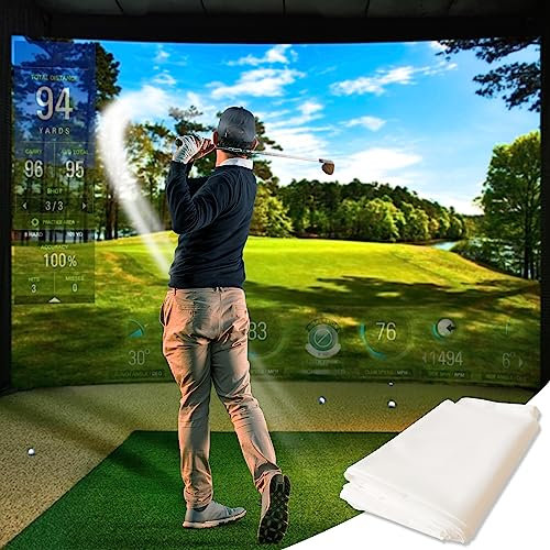 KHAMPA Golf Simulator Impact Screen (3,0 x 3,5 m) - Weißer Golf Schlagschutz - Gewebte Mesh Golf Simulatoren für Zuhause mit Doppelösen - Golf Schlagnetz für Training w/Verstärkte Schwarze Ränder