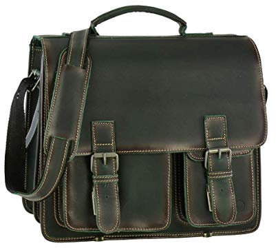 Greenburry Aktentasche Leder Schultasche XL Lehrertasche Tasche New Buffalo grün Damen Herren Schule Uni Arbeit