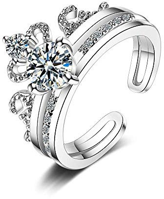 PRAK Damen 925 Sterling Silber Verstellbar Ringe,925 Sterling Silber Micro Cz Verlobungsring Für Frauen Kreative Abnehmbare Zirkon Krone Ring Abend Kleider Hochzeit Liebe Crystal
