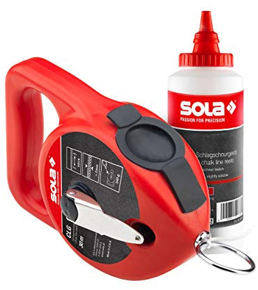 SOLA Messwerkzeuge Juego de cuerdas rojas con tiza, 30 metros para marcar fácilmente, tiza roja con muy buena adherencia