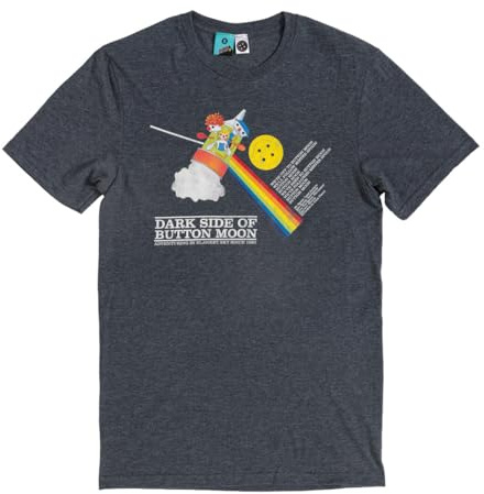 TruffleShuffle Unisex Dark Side of Button Moon T-Shirt Charcoal | Non-Fading | Cotton Blend | for 80s TV Show Fans