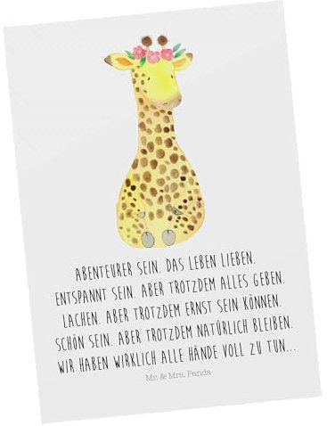 Mr. & Mrs. Panda Postkarte Giraffe Blumenkranz - Geschenk, Wildtiere, Freundin, Einladung, Einladung Geburtstag, Dankeskarte, Selbstliebe,