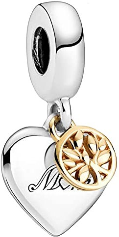 MariaFonte Charm New 2025 Pendente Bicolore Albero Famiglia Cuore Ciondoli Originale Charming Beads Argento 925 Amicizia Mamma Bead Compatibili Portafortuna Perline Natale Donna Bracciale Set