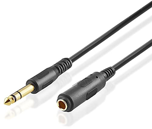 BestPlug 1 Meter Audio Stereo Kabel Verlängerung Aux in Out, 6,3mm Klinke Stecker vergoldet männlich auf 6,3mm Klinke Buchse Kupplung vergoldet weiblich, Schwarz