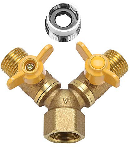 Tyenaza Valvola a Sfera Connettore in Ottone, G1/2 Valvola a Y a 2 Vie, Rubinetto a Y Splitter per Lavatrice con Valvole Individuali On/off, Adattatore per Rubinetto per Giardino