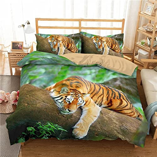 Bettwäsche 135x200 cm 3 Teilig bettwäsche Biber Tiger Bettwäsche Set mit Reißverschluss Vintage Bettbezug mit 2 Kopfkissenbezüge 80x80 Weihnachten Geschenk