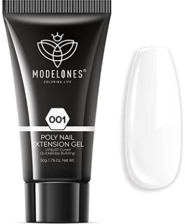 Modelones Polygel kit Ongle Gel UV Complet 50g Faux Ongles Extension Blanc Nude Jelly Construction Vernis Semi Permanent Quick Building Extender Gel Kit pour Manucure Nail Art Debutant