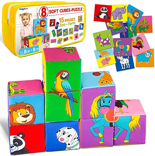 magdum Weich Baby Bausteine für Kleinkinder - Stapelwurfel Kind - Würfelpuzzle Stoffwurfel Kinder Bilderwurfel - Soft Baby erste Bausteine - Motorikspielzeug Bauklötze - Stapelturm