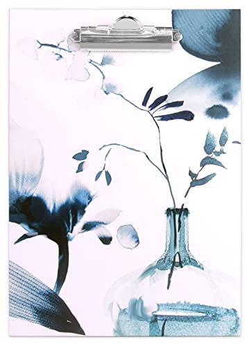 Clairefontaine 115942C - Un Porte-Bloc 23x33 cm en Carton - Motif Floral Peint à l'Encre Bleue - Finition papier satiné - Support pour réunion - Collection Inkebana