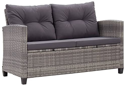 Gecheer 2-Sitzer Gartensofa mit Auflagen Zweisitzer Sofa Lounge Gartenbank Gartenmöbel Sitzgruppe Garten Garnitur Grau 124 cm Poly Rattan