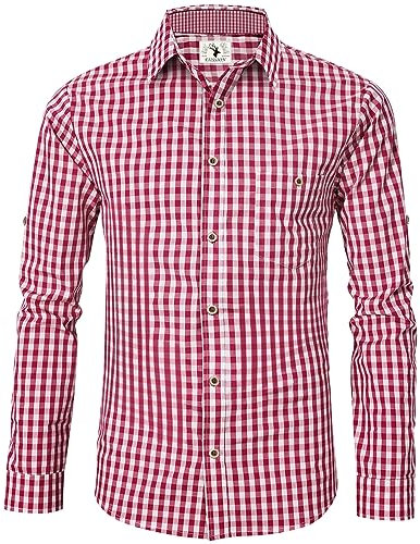 EIISSION Trachtenhemden Homme German Wear Chemise de Costume Traditionnel pour Pantalon en Cuir Traditionnel Oktoberfest Rouge M