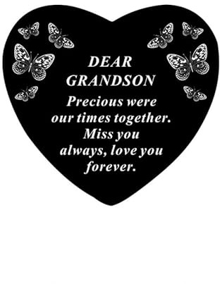 David Fischhoff Sentiment Black Heart with Butterflies Graveside Remembrance Plaque Ornament - Grandson
